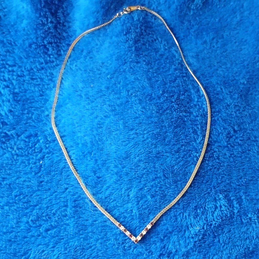 Vintage Avon V-Shape Red Clear Glass Rhinestone Herringbone Chain Necklace